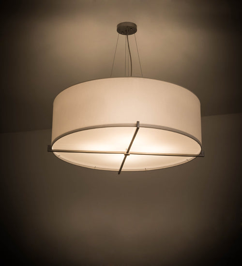 Meyda Lighting Cilindro 36" 4-Light Brushed Nickel Structure Pendant Light With White Textrene & Statuario Idalight Shade