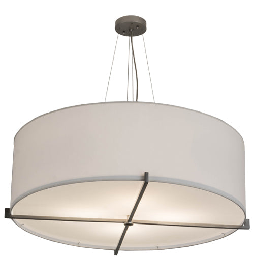 Meyda Lighting Cilindro 36" 4-Light Brushed Nickel Structure Pendant Light With White Textrene & Statuario Idalight Shade