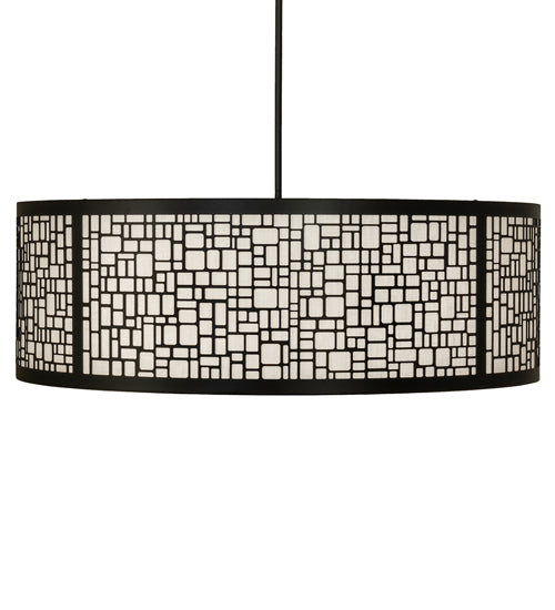 Meyda Lighting Cilindro 36" 4-Light Flat Black Deco Pendant Light With Off-White Textrene & Statuario Idalight Shade