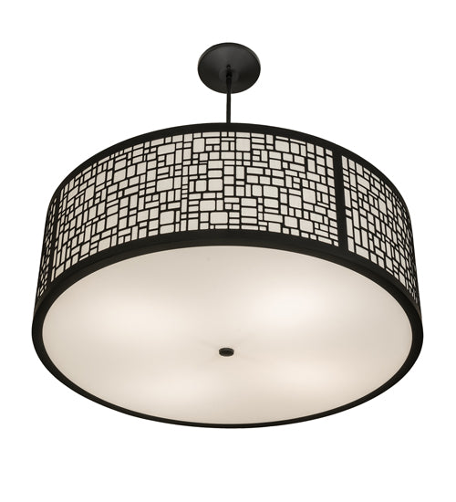 Meyda Lighting Cilindro 36" 4-Light Flat Black Deco Pendant Light With Off-White Textrene & Statuario Idalight Shade