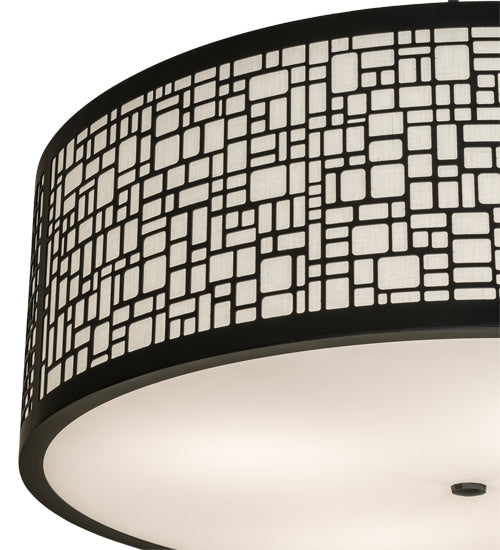 Meyda Lighting Cilindro 36" 4-Light Flat Black Deco Pendant Light With Off-White Textrene & Statuario Idalight Shade