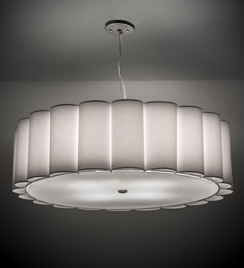 Meyda Lighting Cilindro 36" 4-Light Nickel Engranaje Pendant Light With White Textrene & Statuario Idalight Shade