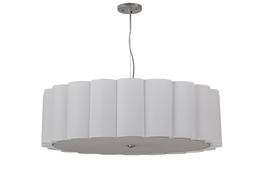 Meyda Lighting Cilindro 36" 4-Light Nickel Engranaje Pendant Light With White Textrene & Statuario Idalight Shade