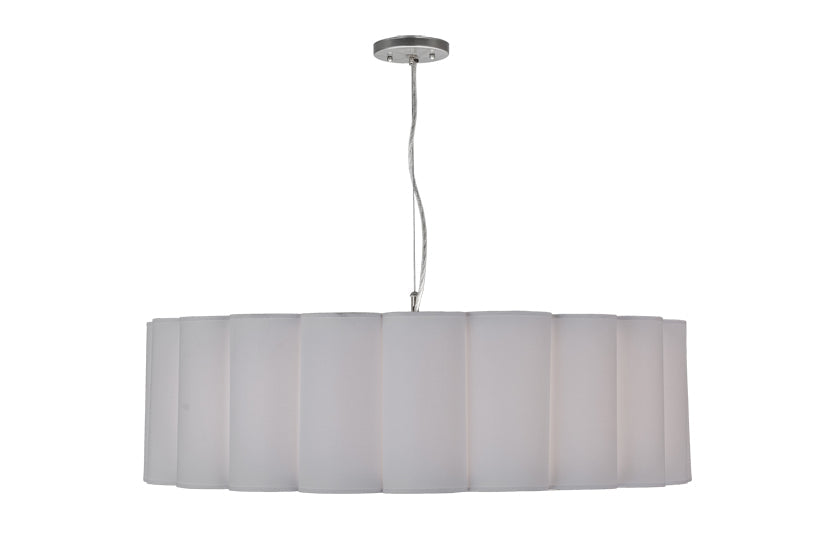 Meyda Lighting Cilindro 36" 4-Light Nickel Engranaje Pendant Light With White Textrene & Statuario Idalight Shade