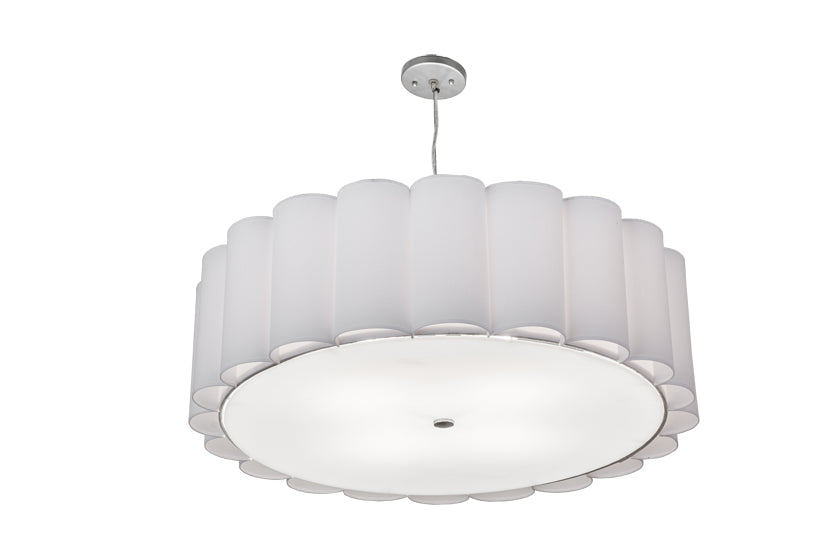 Meyda Lighting Cilindro 36" 4-Light Nickel Engranaje Pendant Light With White Textrene & Statuario Idalight Shade