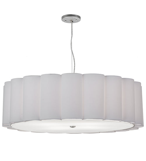 Meyda Lighting Cilindro 36" 4-Light Nickel Engranaje Pendant Light With White Textrene & Statuario Idalight Shade