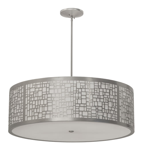 Meyda Lighting Cilindro 36" 4-Light Nickel Powder Coat Deco Pendant Light With Off White Linen & Statuario Idalight Shade