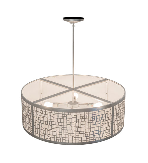 Meyda Lighting Cilindro 36" 4-Light Nickel Powder Coat Deco Pendant Light With Off White Linen & Statuario Idalight Shade