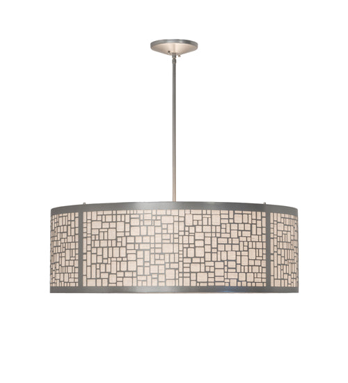 Meyda Lighting Cilindro 36" 4-Light Nickel Powder Coat Deco Pendant Light With Off White Linen & Statuario Idalight Shade
