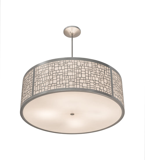 Meyda Lighting Cilindro 36" 4-Light Nickel Powder Coat Deco Pendant Light With Off White Linen & Statuario Idalight Shade