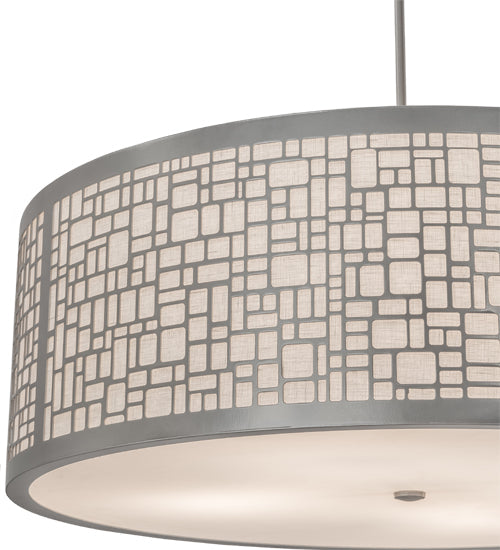 Meyda Lighting Cilindro 36" 4-Light Nickel Powder Coat Deco Pendant Light With Off White Linen & Statuario Idalight Shade