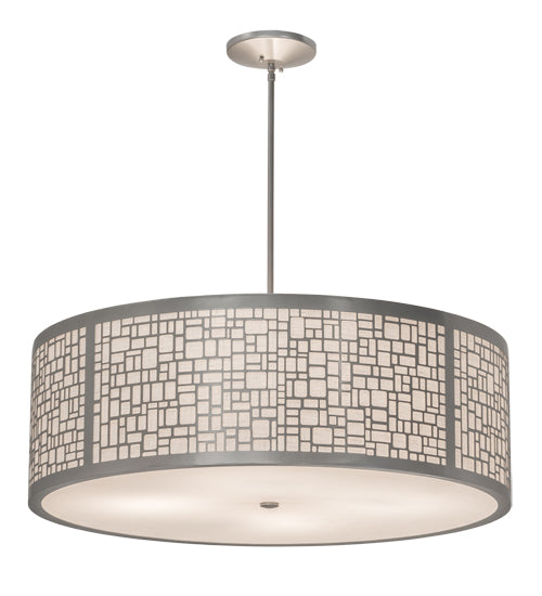 Meyda Lighting Cilindro 36" 4-Light Nickel Powder Coat Deco Pendant Light With Off White Linen & Statuario Idalight Shade
