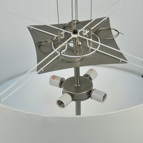 Meyda Lighting Cilindro 36" 4-Light Nickel Powder Coat Tapered Pendant Light With Ivory Linen Shade