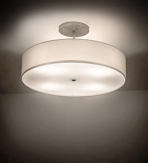 Meyda Lighting Cilindro 36" 4-Light Nickel Semi-flush Mount Light With Beige Eggshell Textrene & White Statuario Idalight Shade