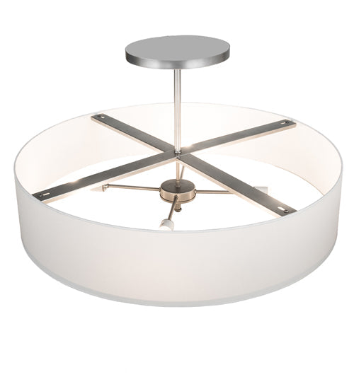 Meyda Lighting Cilindro 36" 4-Light Nickel Semi-flush Mount Light With Beige Eggshell Textrene & White Statuario Idalight Shade