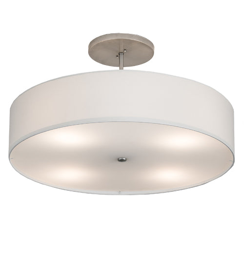 Meyda Lighting Cilindro 36" 4-Light Nickel Semi-flush Mount Light With Beige Eggshell Textrene & White Statuario Idalight Shade