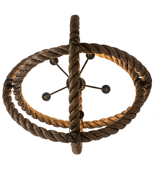 Meyda Lighting Cilindro 36" 5-Light Antique Brass Matte Bola Rope Pendant Light With Ivory Faux Candlelight