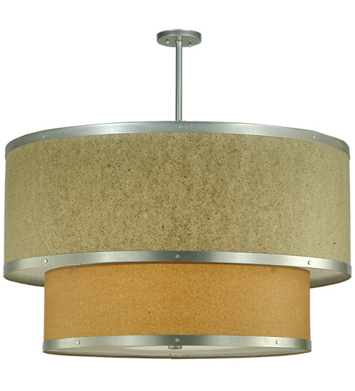 Meyda Lighting Cilindro 36" 6-Light 2-Tier Nickel Pendant Light With Autumn Wheat and Tropical Sand Textrene Shade