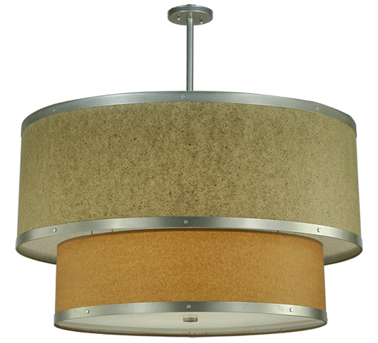 Meyda Lighting Cilindro 36" 6-Light 2-Tier Nickel Pendant Light With Autumn Wheat and Tropical Sand Textrene Shade