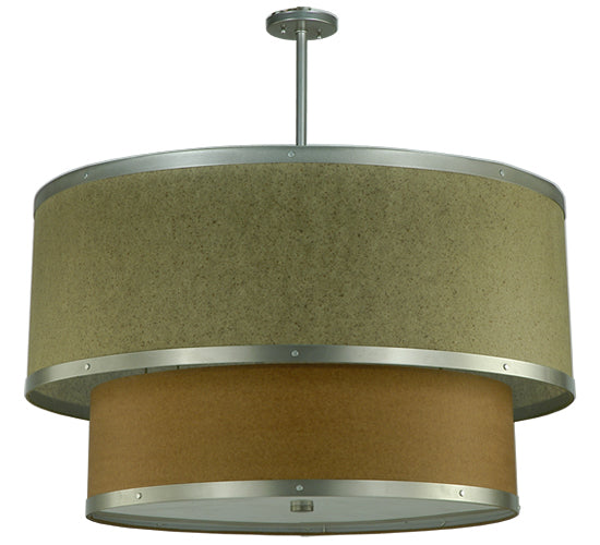Meyda Lighting Cilindro 36" 6-Light 2-Tier Nickel Pendant Light With Autumn Wheat and Tropical Sand Textrene Shade