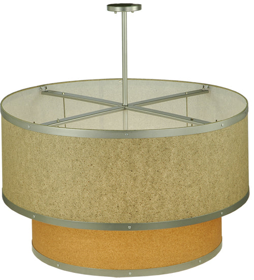 Meyda Lighting Cilindro 36" 6-Light 2-Tier Nickel Pendant Light With Autumn Wheat and Tropical Sand Textrene Shade
