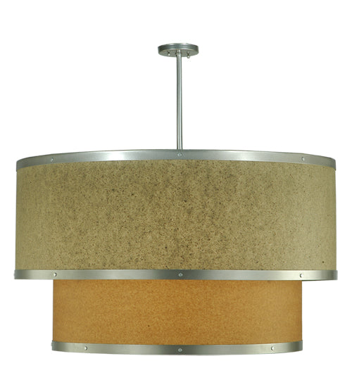 Meyda Lighting Cilindro 36" 6-Light 2-Tier Nickel Pendant Light With Autumn Wheat and Tropical Sand Textrene Shade