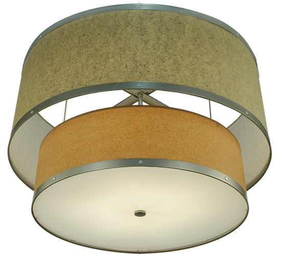 Meyda Lighting Cilindro 36" 6-Light 2-Tier Nickel Pendant Light With Autumn Wheat and Tropical Sand Textrene Shade