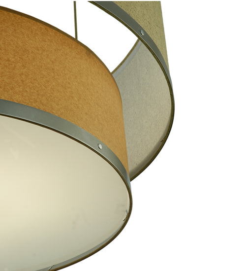 Meyda Lighting Cilindro 36" 6-Light 2-Tier Nickel Pendant Light With Autumn Wheat and Tropical Sand Textrene Shade