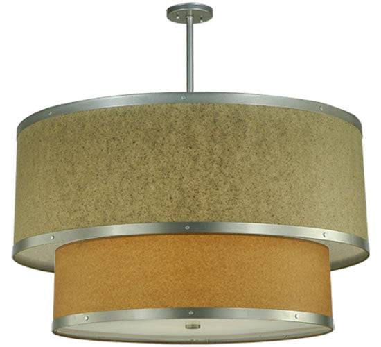 Meyda Lighting Cilindro 36" 6-Light 2-Tier Nickel Pendant Light With Autumn Wheat and Tropical Sand Textrene Shade
