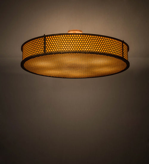 Meyda Lighting Cilindro 36" 6-Light Autumn Leaf Luciano Flush Mount Light With Amber Quartz Idalight Shade