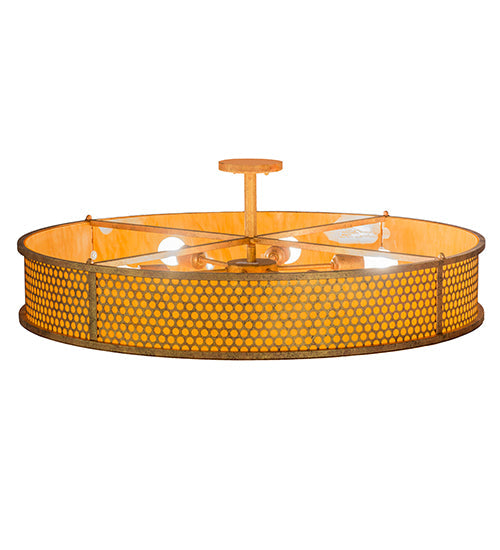 Meyda Lighting Cilindro 36" 6-Light Autumn Leaf Luciano Flush Mount Light With Amber Quartz Idalight Shade