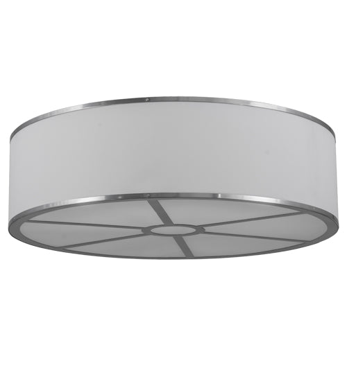 Meyda Lighting Cilindro 36" 6-Light Extreme Chrome Flush Mount Light With White Textrene Shade