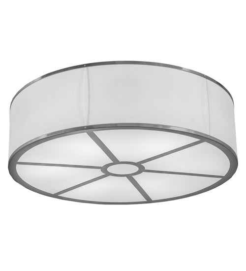 Meyda Lighting Cilindro 36" 6-Light Extreme Chrome Flush Mount Light With White Textrene Shade