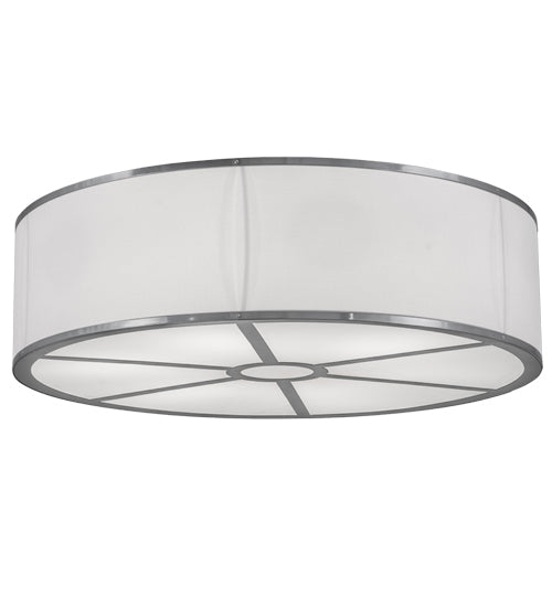 Meyda Lighting Cilindro 36" 6-Light Extreme Chrome Flush Mount Light With White Textrene Shade