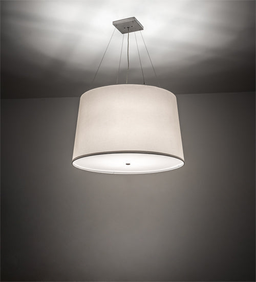 Meyda Lighting Cilindro 36" 6-Light Nickel Tapered Pendant Light With White Laura Fabric And Statuario Idalight Shade