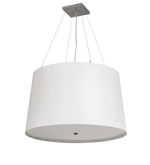 Meyda Lighting Cilindro 36" 6-Light Nickel Tapered Pendant Light With White Laura Fabric And Statuario Idalight Shade