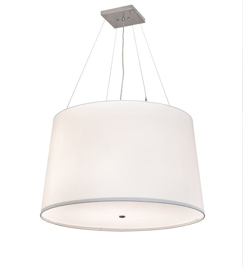 Meyda Lighting Cilindro 36" 6-Light Nickel Tapered Pendant Light With White Laura Fabric And Statuario Idalight Shade