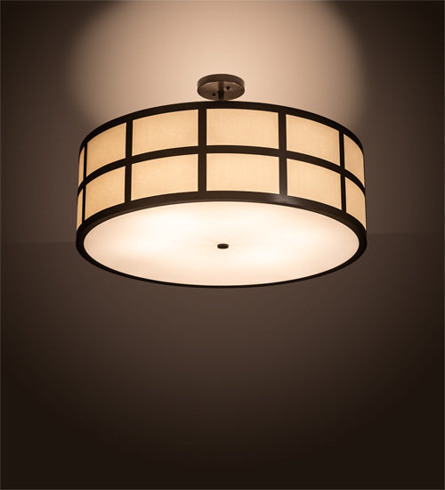 Meyda Lighting Cilindro 36" 6-Light Timeless Bronze Barnabas Semi-flush Mount Light With Beige Textrene & Statuario Idalight Shade