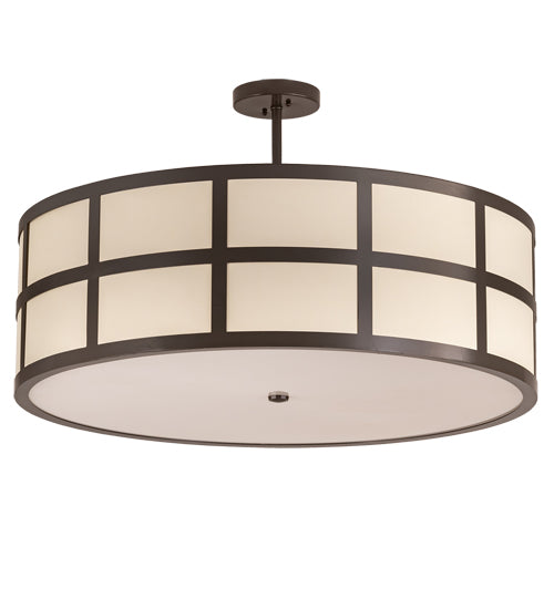 Meyda Lighting Cilindro 36" 6-Light Timeless Bronze Barnabas Semi-flush Mount Light With Beige Textrene & Statuario Idalight Shade