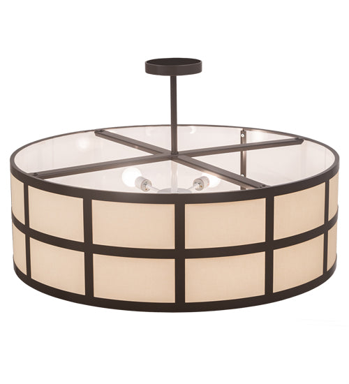 Meyda Lighting Cilindro 36" 6-Light Timeless Bronze Barnabas Semi-flush Mount Light With Beige Textrene & Statuario Idalight Shade
