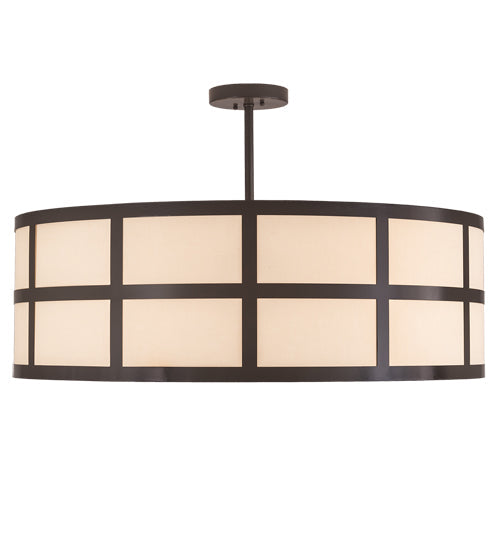 Meyda Lighting Cilindro 36" 6-Light Timeless Bronze Barnabas Semi-flush Mount Light With Beige Textrene & Statuario Idalight Shade
