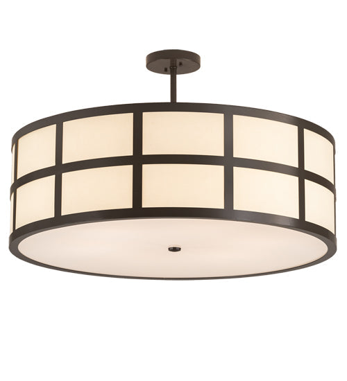 Meyda Lighting Cilindro 36" 6-Light Timeless Bronze Barnabas Semi-flush Mount Light With Beige Textrene & Statuario Idalight Shade