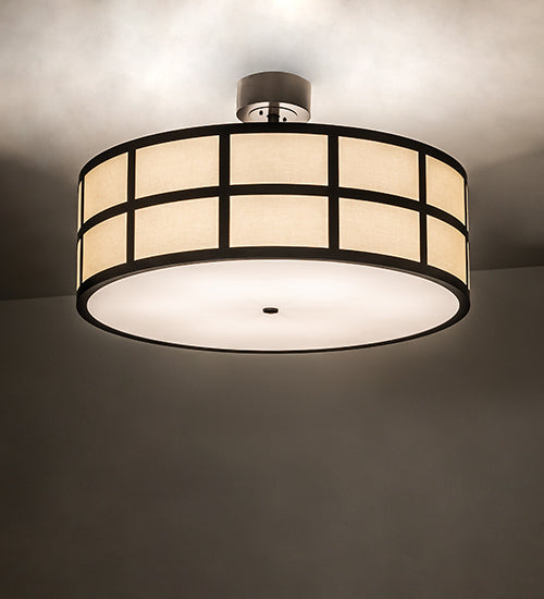 Meyda Lighting Cilindro 36" 6-Light Timeless Bronze Barnabas Semi-flush Mount Light With Beige & White Shade