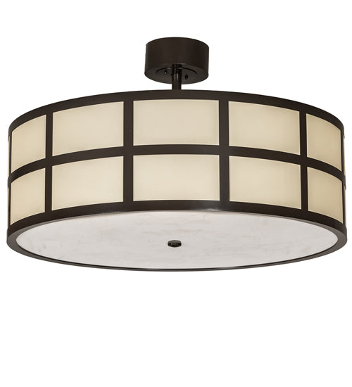 Meyda Lighting Cilindro 36" 6-Light Timeless Bronze Barnabas Semi-flush Mount Light With Beige & White Shade