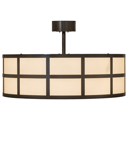 Meyda Lighting Cilindro 36" 6-Light Timeless Bronze Barnabas Semi-flush Mount Light With Beige & White Shade
