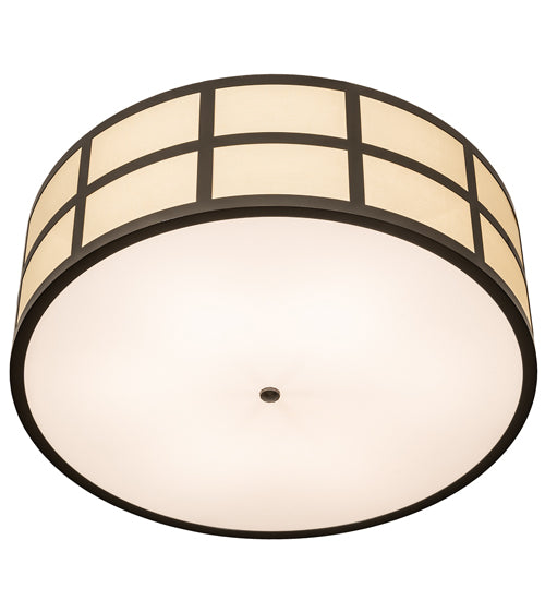 Meyda Lighting Cilindro 36" 6-Light Timeless Bronze Barnabas Semi-flush Mount Light With Beige & White Shade