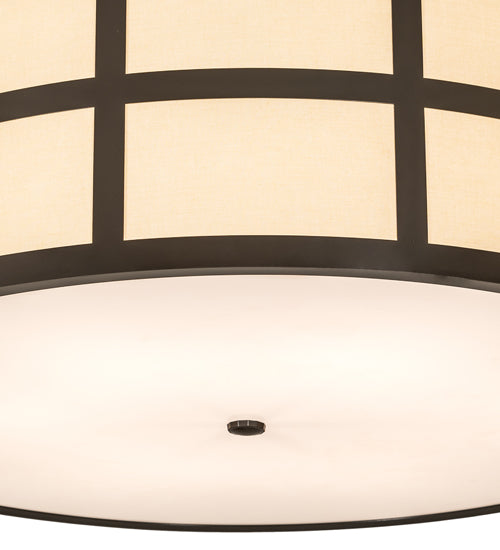 Meyda Lighting Cilindro 36" 6-Light Timeless Bronze Barnabas Semi-flush Mount Light With Beige & White Shade
