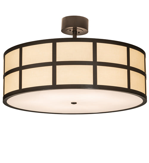 Meyda Lighting Cilindro 36" 6-Light Timeless Bronze Barnabas Semi-flush Mount Light With Beige & White Shade
