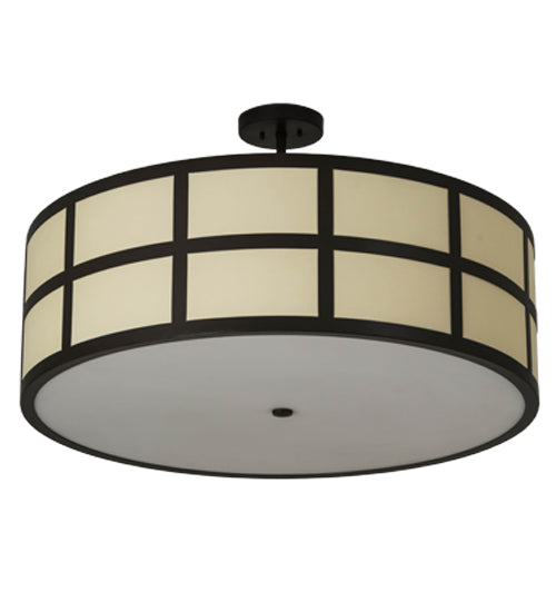 Meyda Lighting Cilindro 36" 6-Light Timeless Bronze Barnabas Semi-flush Mount With Laura Beige Textrene Shade