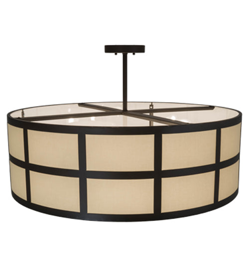 Meyda Lighting Cilindro 36" 6-Light Timeless Bronze Barnabas Semi-flush Mount With Laura Beige Textrene Shade